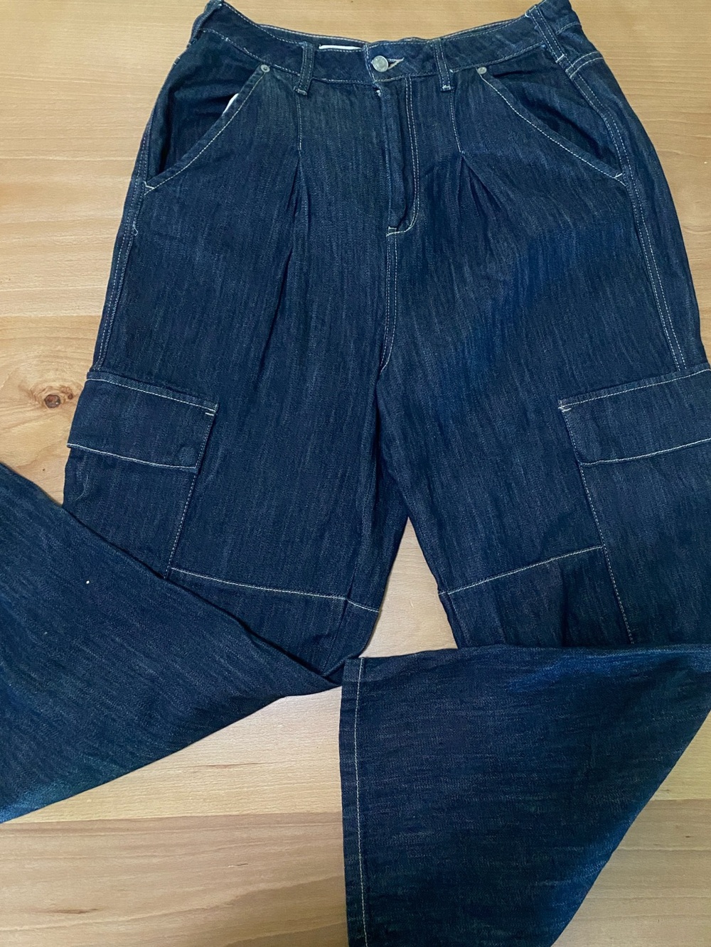 Anthropologie Pilcro Dark Blue Denim Wide leg Cargo Size 28